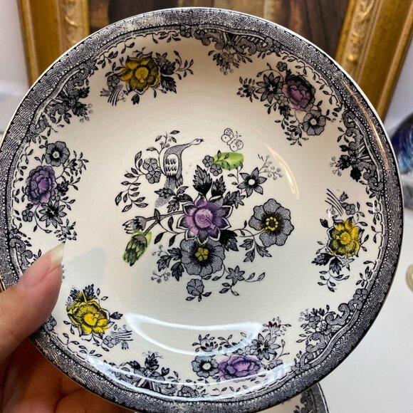 Set Of Six Vtg Egersund Norway Black Pheasant Transferware Shallow Bowls - Picture 10 of 16